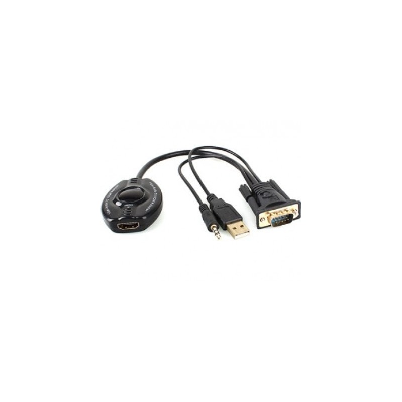 Convertidor VGA a HDMI BROBOTIX - Negro, VGA, HDMI+ Audio