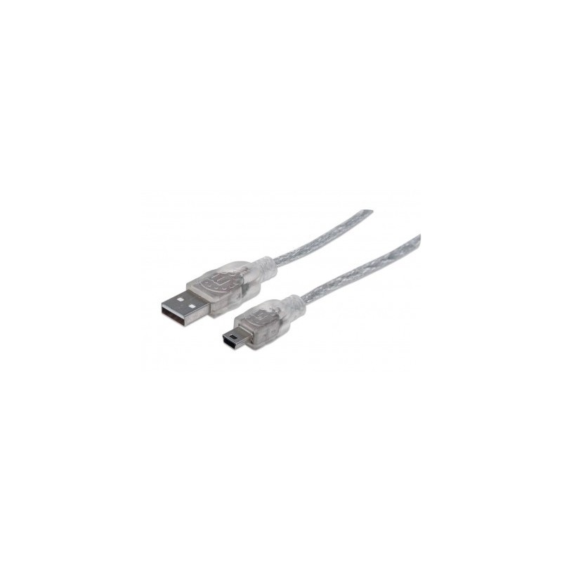 Cable USB a Mini USB MANHATTAN - 1, 8 m, USB A, Mini-USB B, Macho/Macho, Transparente