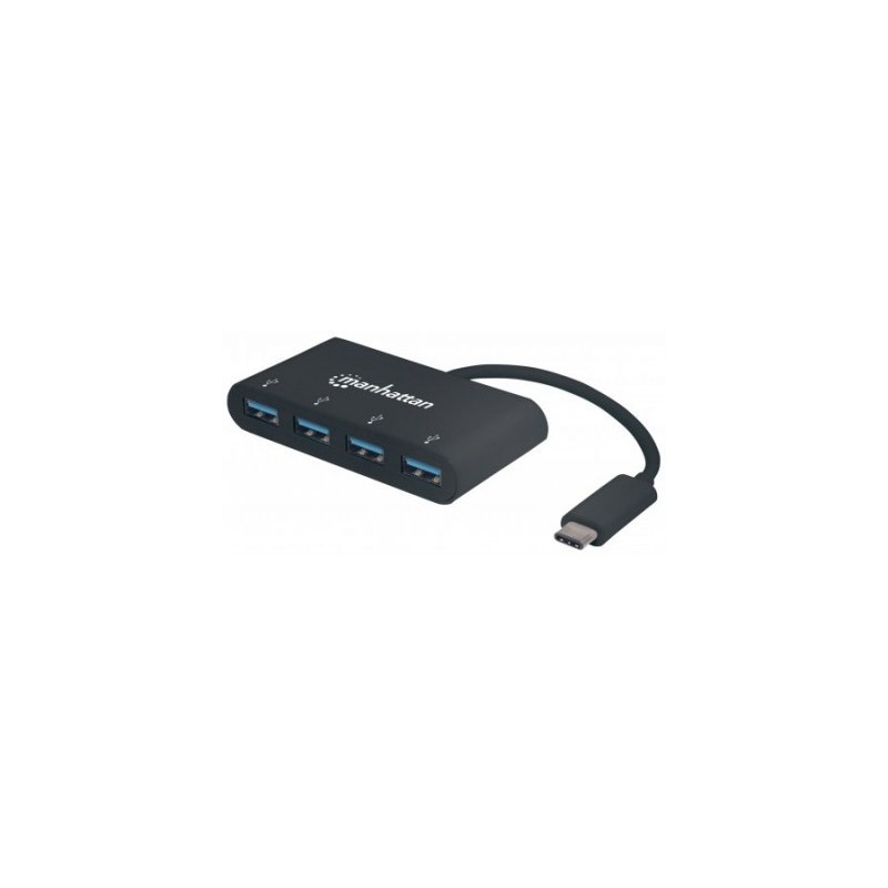 HUB USB C MANHATTAN 162746 - USB C, Negro, 4 puertos