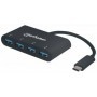 HUB USB C MANHATTAN 162746 - USB C, Negro, 4 puertos