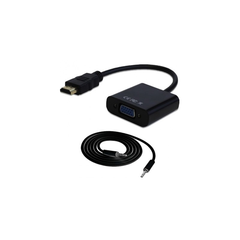 Convertidor HDMI a VGA - C/Audio 3.5, Negro, BROBOTIX 110964N