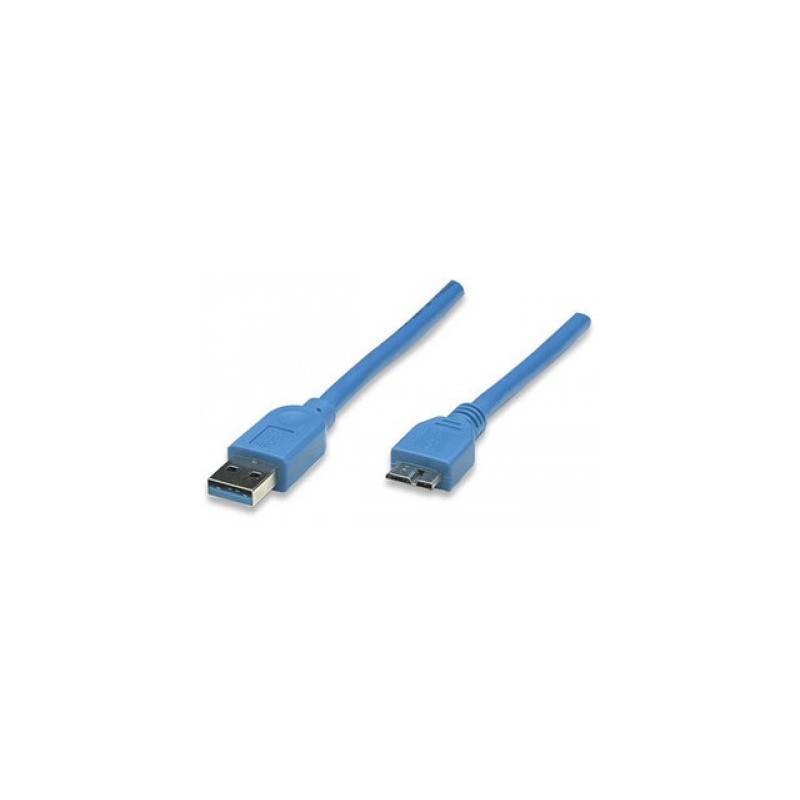 Cable USB micro B - Micro USB 3.0 MANHATTAN - 2 m, USB A, Micro-USB B, Macho/Macho, Azul