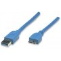 Cable USB micro B - Micro USB 3.0 MANHATTAN - 2 m, USB A, Micro-USB B, Macho/Macho, Azul