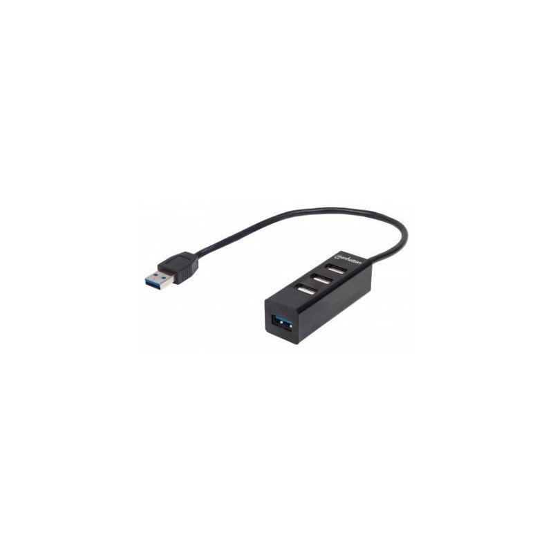 Hub USB MANHATTAN 163828 - Negro, 4 puertos