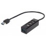 Hub USB MANHATTAN 163828 - Negro, 4 puertos