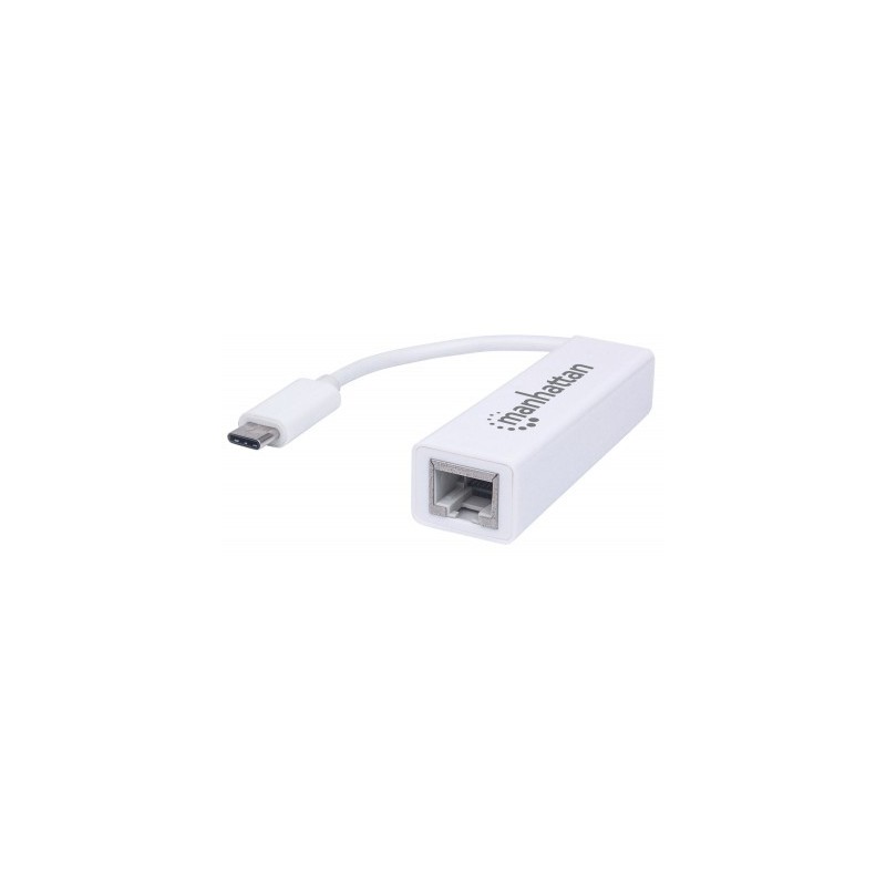 Adaptador USB Tipo C a Red MANHATTAN 507585 - USB C, Ethernet, Macho/hembra, Color blanco, 10/100/1000Mbps