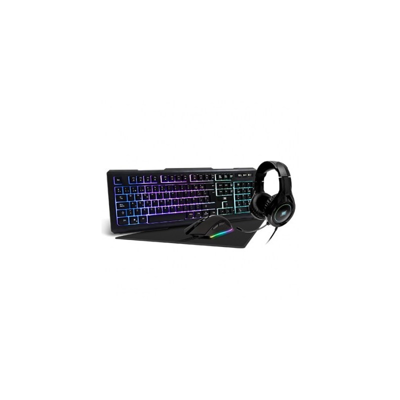 Kit Teclado Gamer Iluminado - Mousepad, Diadema y Mouse VORAGO START THE GAME KMH-501, Usb Alámbricos, 4000 Dpis