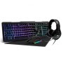 Kit Teclado Gamer Iluminado - Mousepad, Diadema y Mouse VORAGO START THE GAME KMH-501, Usb Alámbricos, 4000 Dpis