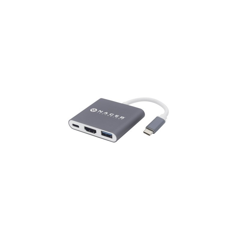 Adaptador Tipo C a HDMI + USB 3.0 + PD Naceb Technology NA-0111 - Plata, USB C, HDMI + USB 3.0 + PD