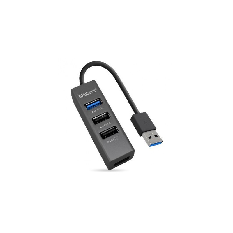 HUB USB BROBOTIX 263021 - USB 2.0, V2.0 y V3.0  4 puertos, 5120 Mbps, Negro