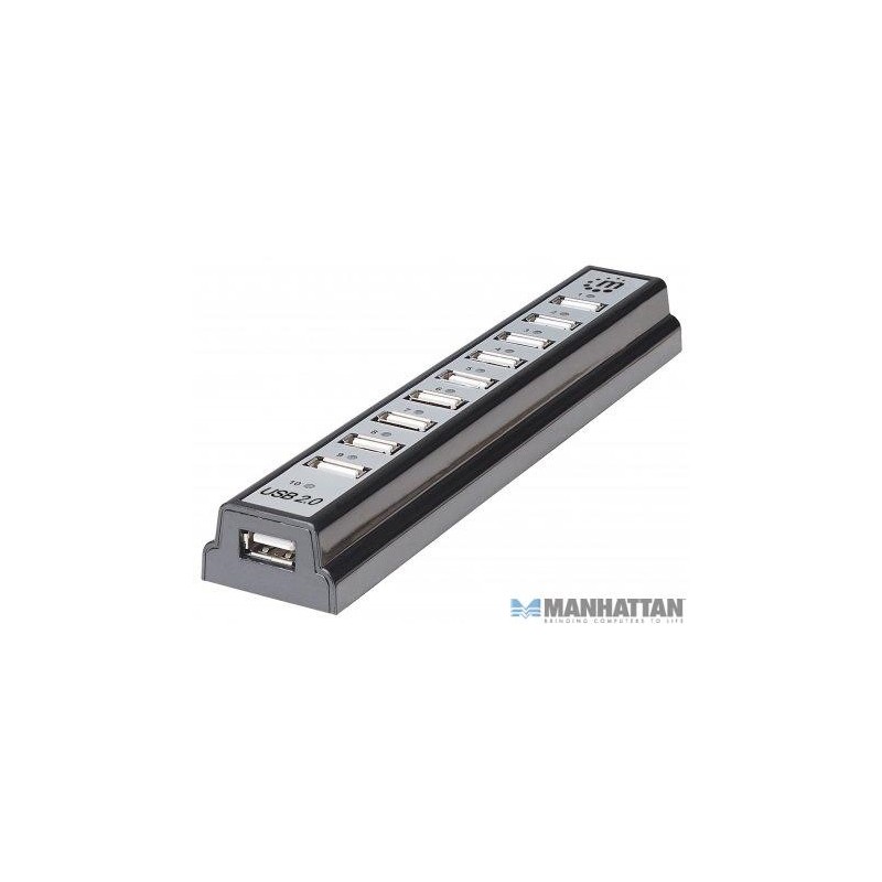 Hub USB MANHATTAN 161572 - Negro, 10 puertos