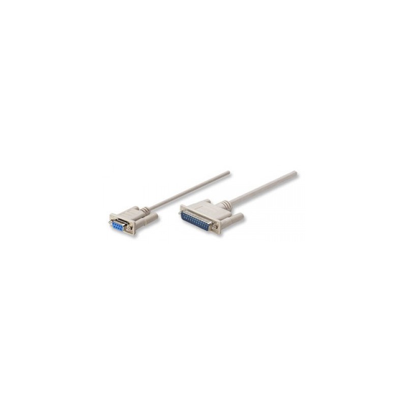 Cable Null Modem Serial MANHATTAN - DB9, DB25, Macho/hembra, 1, 8 m