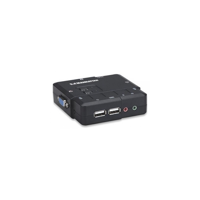 Switch KVM Compacto de 2 Puertos - MANHATTAN, USB, con Cables y Soporte de Audio, Color Negro, 151252,