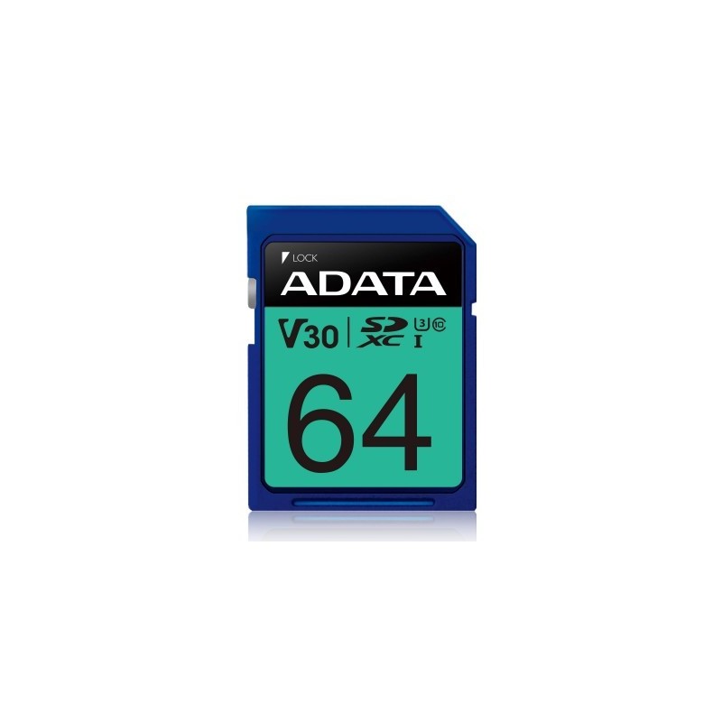 Memoria SD ADATA PREMIER PRO V30 - 64 GB, 100 MB/s, 80 MB/s, Azul, Clase 10