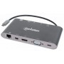 Estación Docking USB-C SuperVelocidad 7 en 1 MANHATTAN SuperVelocidad 7 en 1 - Gris, USB C, USB C, USB3.0/HDMI/VGA, Macho/hembra