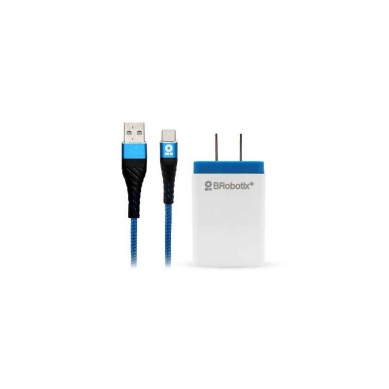 CARGADOR BROBOTIX USB C/CABLE TIPO C CARGA RÁPIDA 963332 - Blanco - Azul, Pared, 5 V, 1 Puerto USB V3.0