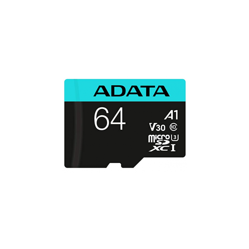 Micro Secure Digital Premier A2  ADATA UHS-I 64GB - 64 GB, Negro, UHS-I Class 10